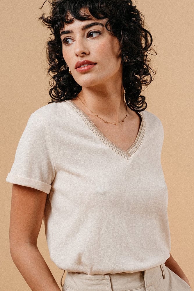 Grace & Mila Manuel V-Neck T-Shirt - Ecru