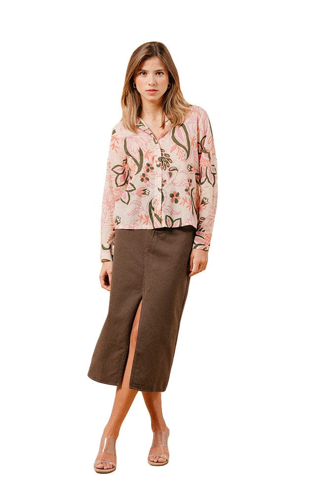 Grace & Mila Marica Printed Cotton Shirt - Rose/Green