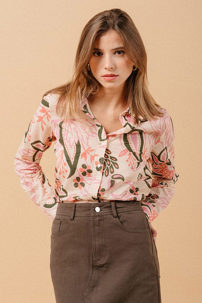 Grace & Mila Marica Printed Cotton Shirt - Rose/Green