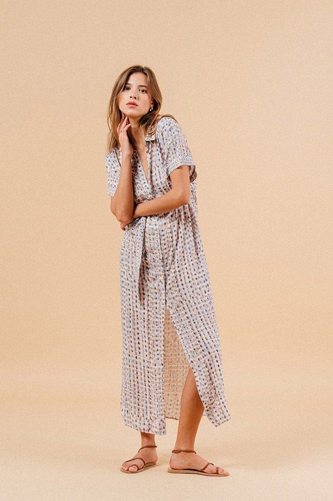 Grace & Mila Mauve Printed Maxi Dress - Ecru/Multi