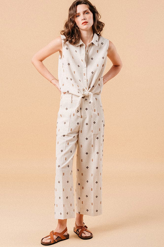 Grace & Mila Messina Linen Blend Embroidered Cropped Trousers - Camel