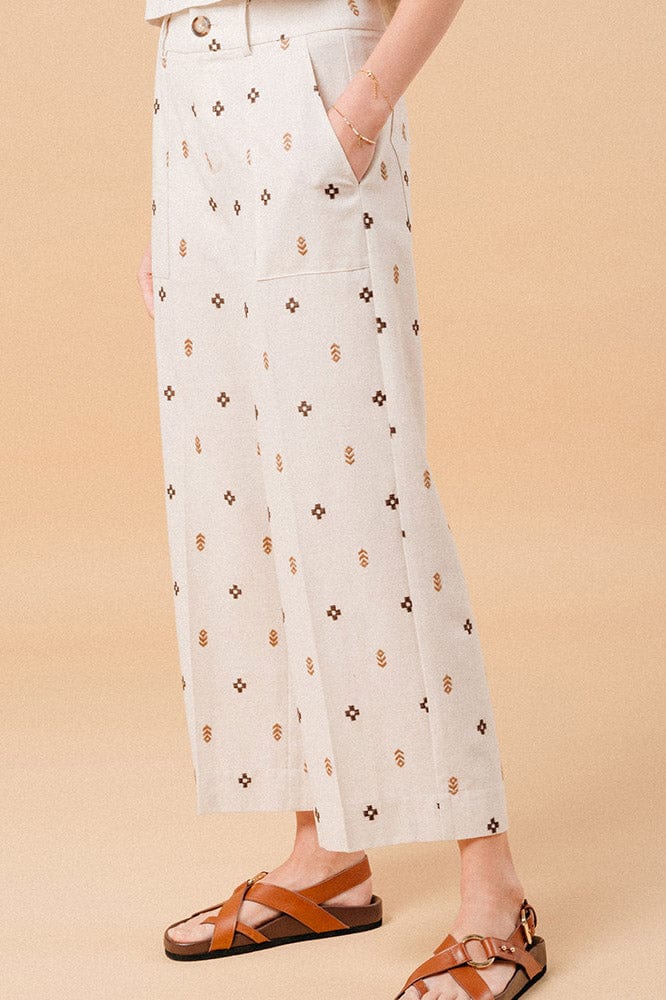 Grace & Mila Messina Linen Blend Embroidered Cropped Trousers - Camel