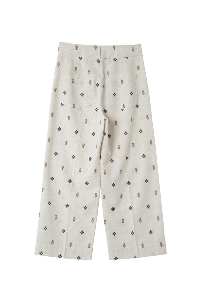 Grace & Mila Messina Linen Blend Embroidered Cropped Trousers - Camel