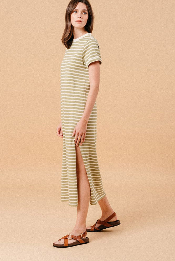 Grace & Mila Montmartre Stripe Sweatshirt Dress - Green/Cream