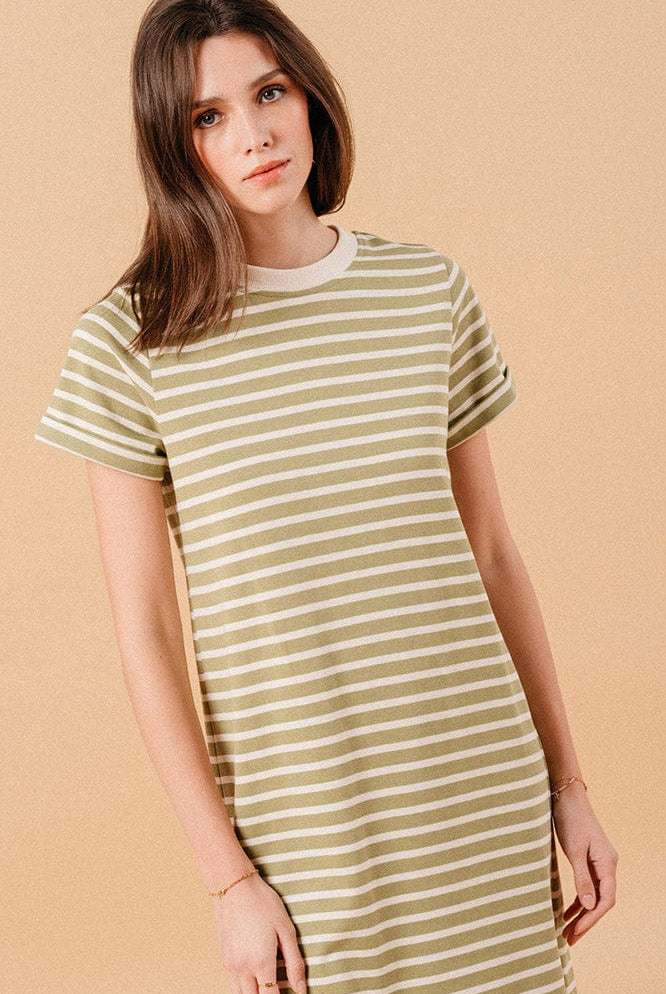 Grace & Mila Montmartre Stripe Sweatshirt Dress - Green/Cream