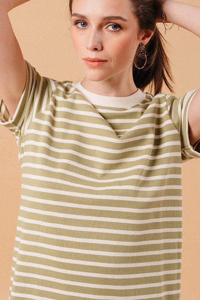 Grace & Mila Montmartre Stripe Sweatshirt Dress - Green/Cream