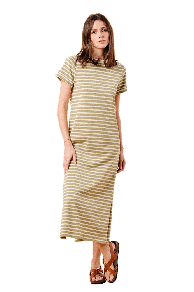Grace & Mila Montmartre Stripe Sweatshirt Dress - Green/Cream