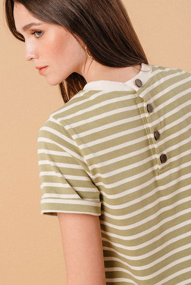 Grace & Mila Montmartre Stripe Sweatshirt Dress - Green/Cream