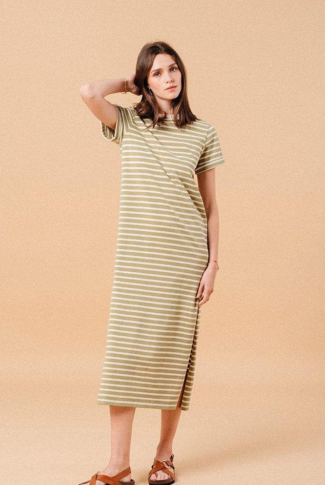 Grace & Mila Montmartre Stripe Sweatshirt Dress - Green/Cream