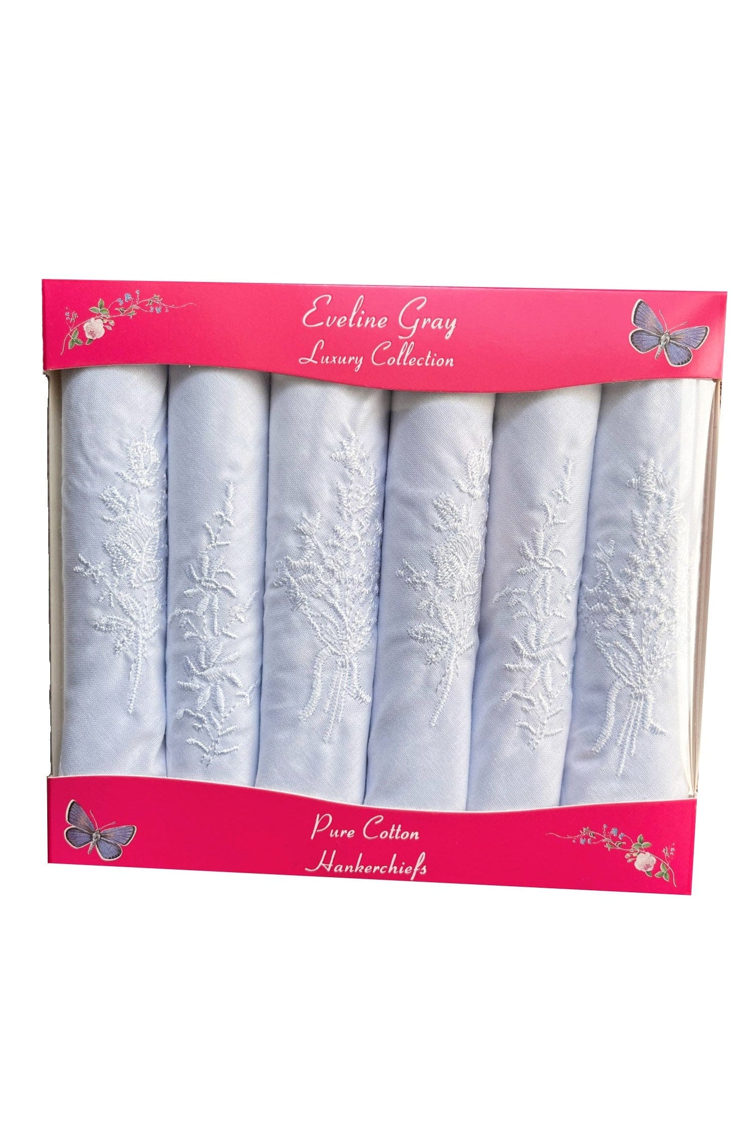 Hetherington Grey Womens 6 Pack Satin Embroidered Handkerchiefs - White LR68412_WHT_OS