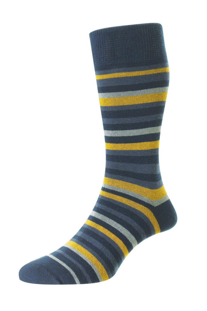 HJ Hall Organic Cotton Comfort Top Socks - Navy Multi Stripe HJ640_NAVY_6-11