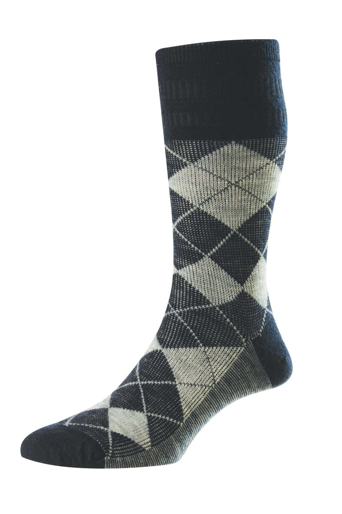HJ Hall Wool Softop Argyle Socks - Navy/Light Grey HJ96_NAVYLTGREY_6-11