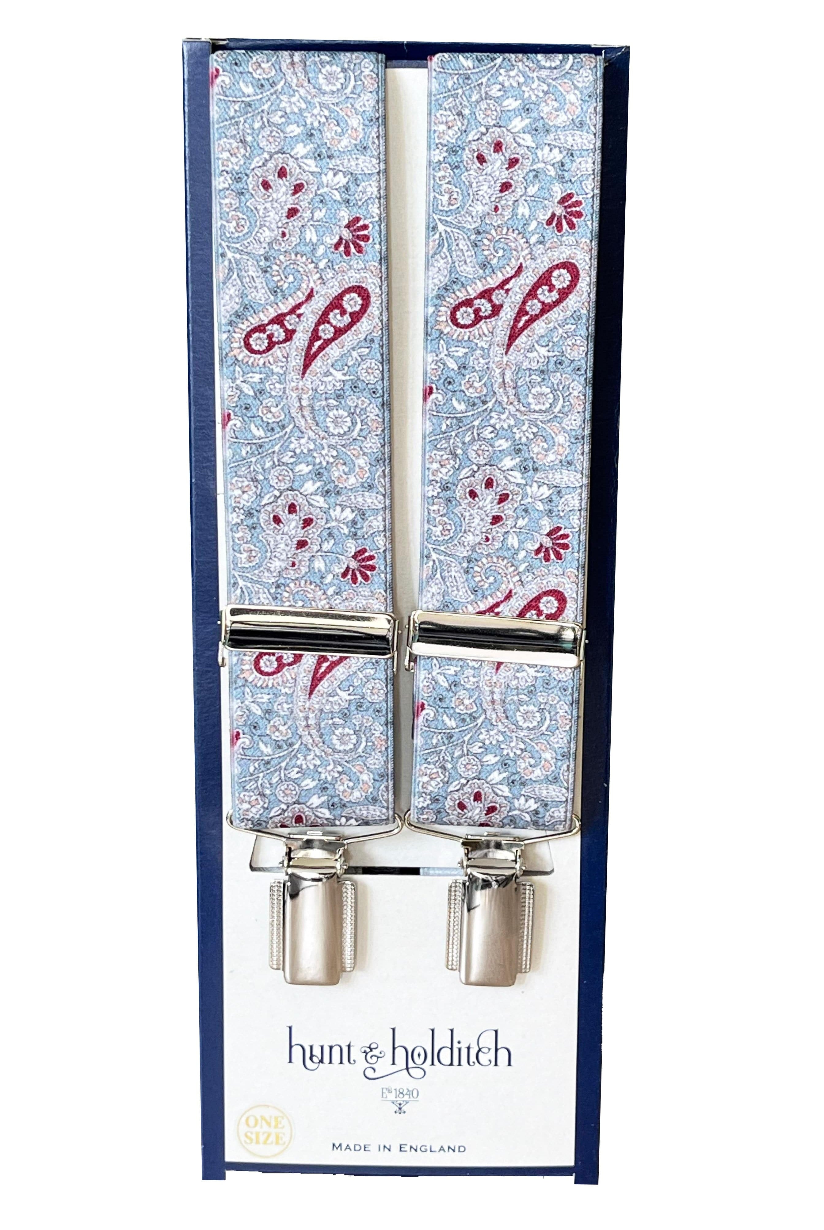 Hunt & Holditch Paisley 35mm Braces - Silver/Maroon 5091_SILV/MAROON_OS