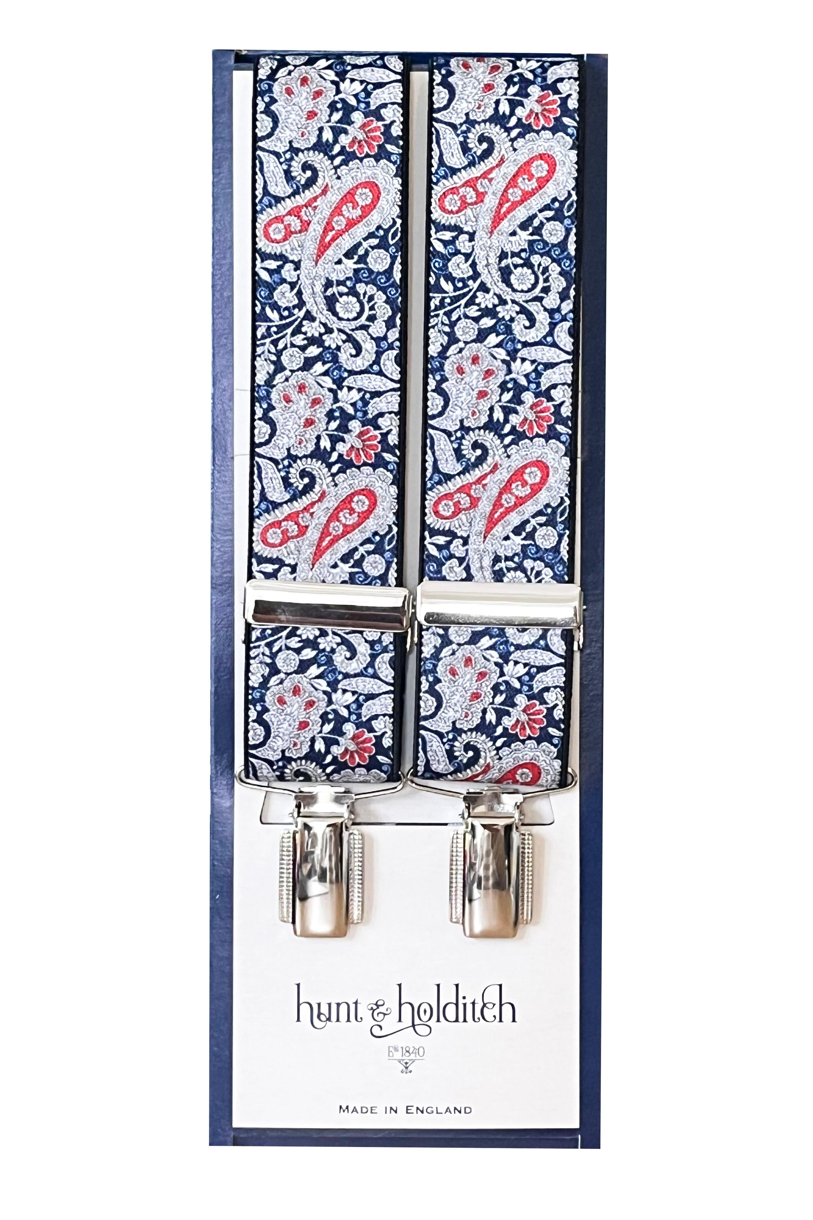 Hunt & Holditch Paisley 35mm Clip Braces - Blue/Red 5091_BLUE/RED_OS