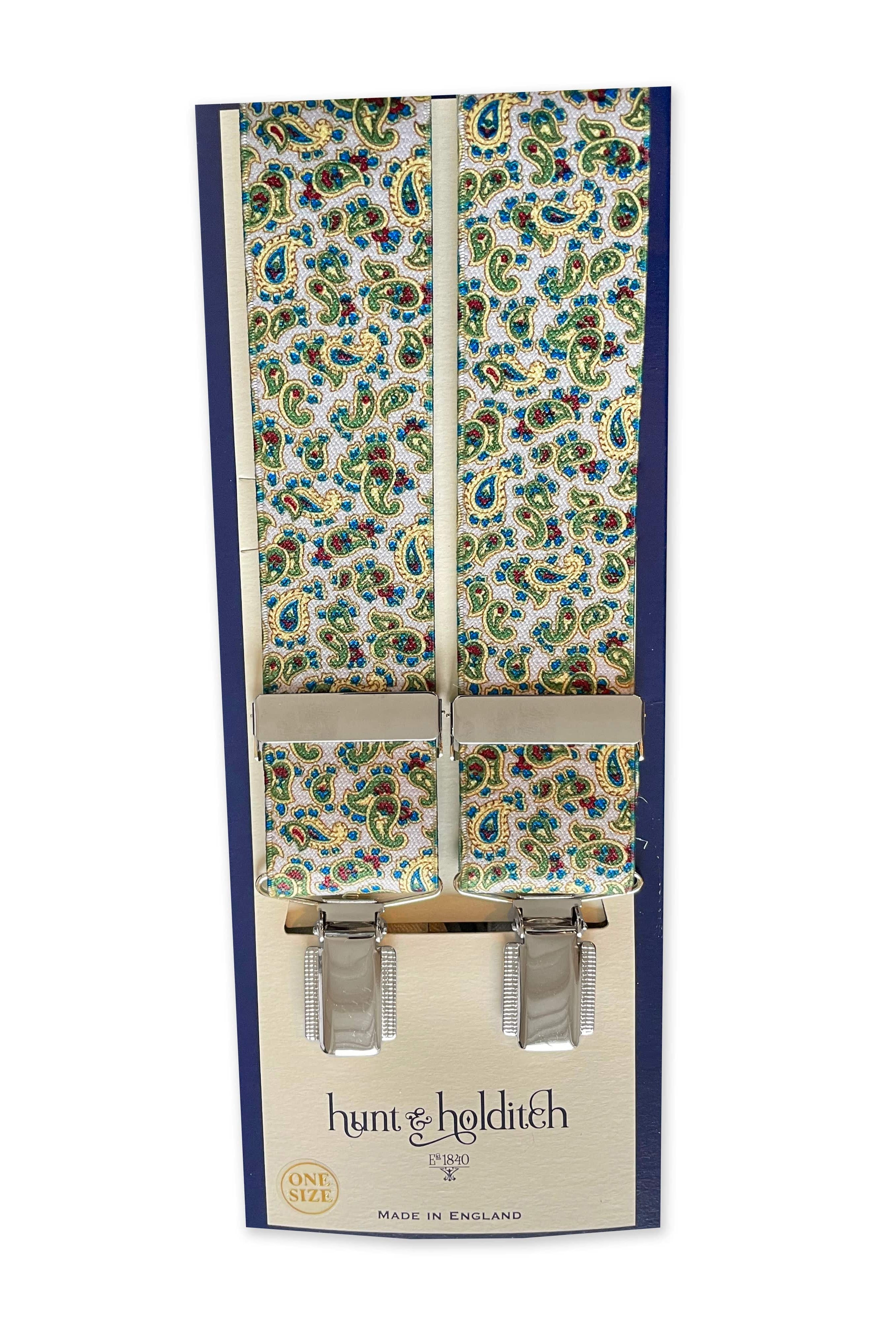 Hunt & Holditch Paisley 35mm Clip Braces - Green/Blue 1403_GREEN/BLUE_OS