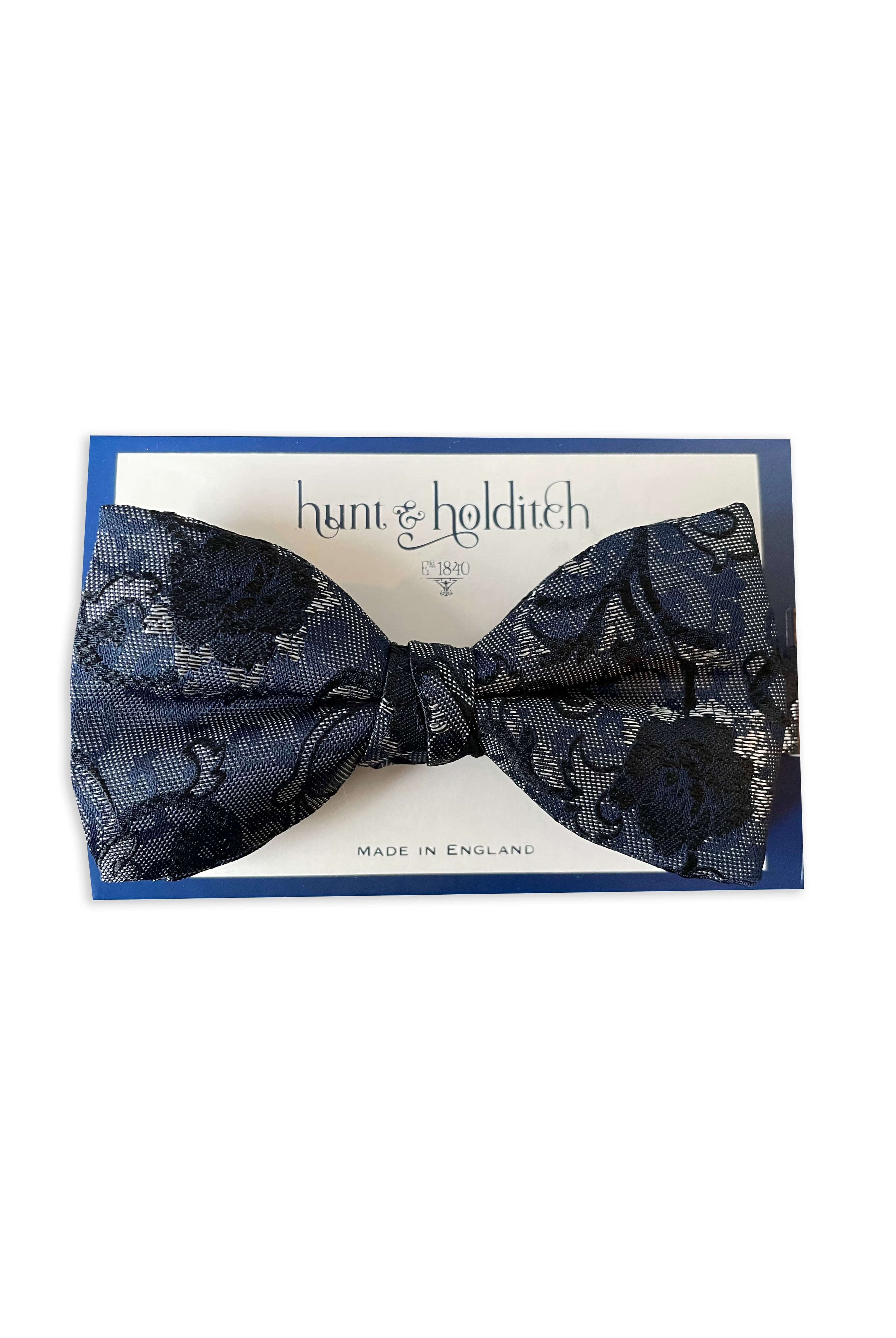 Hunt & Holditch Patterned Ready Tied Bow Tie - Black/Blue SP2405_BLACKBLUE_OS