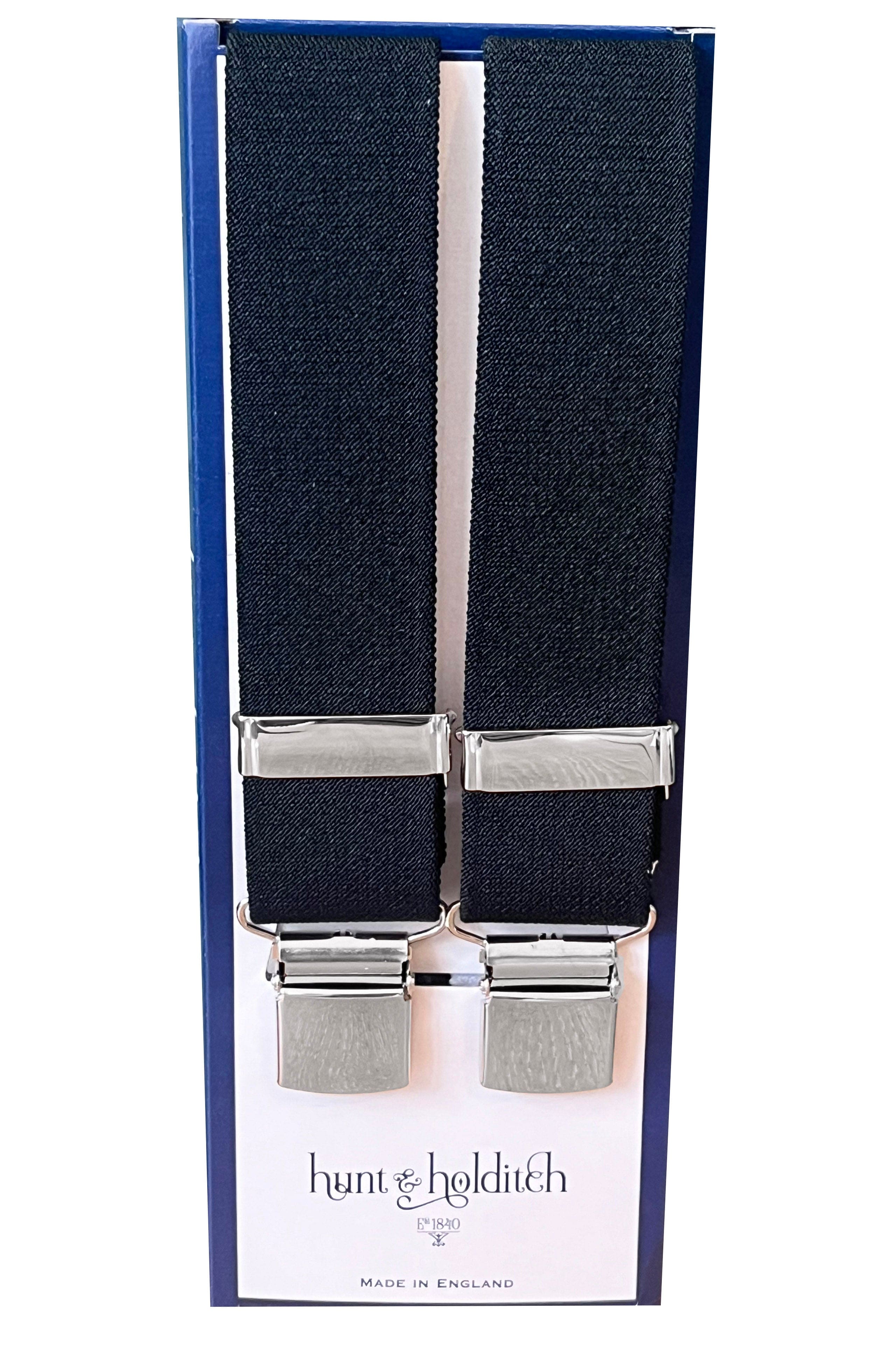 Hunt & Holditch Plain 35mm Wide Clip Braces - Black 1918_BLACK_OS