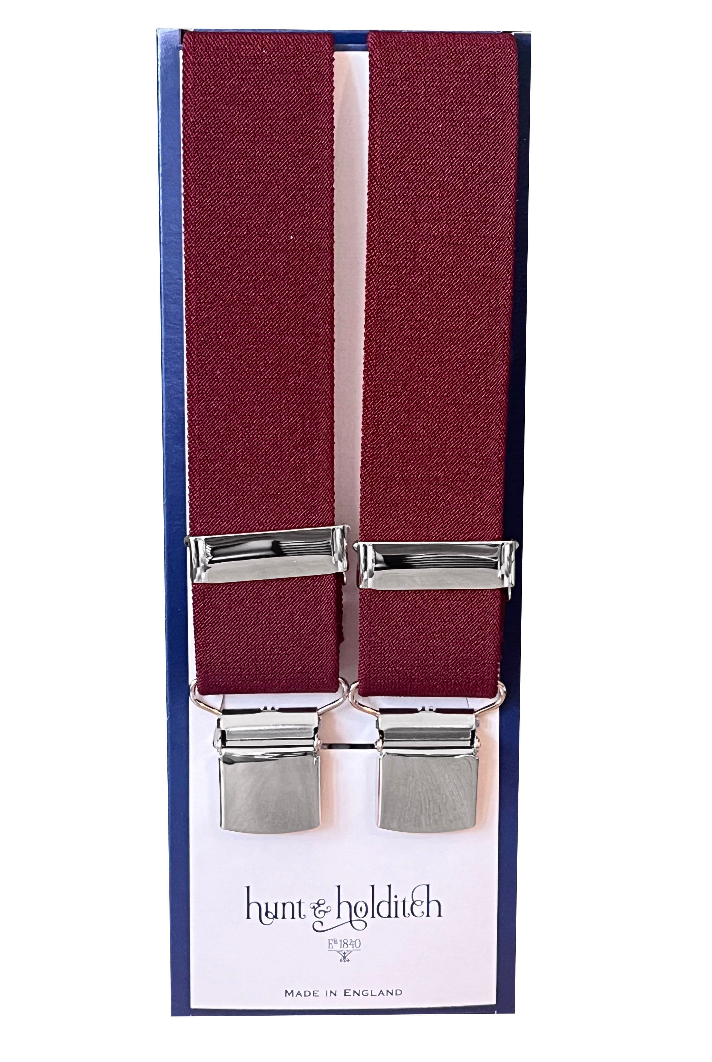 Hunt & Holditch Plain 35mm Wide Clip Braces - Maroon 1918_MAROON_OS