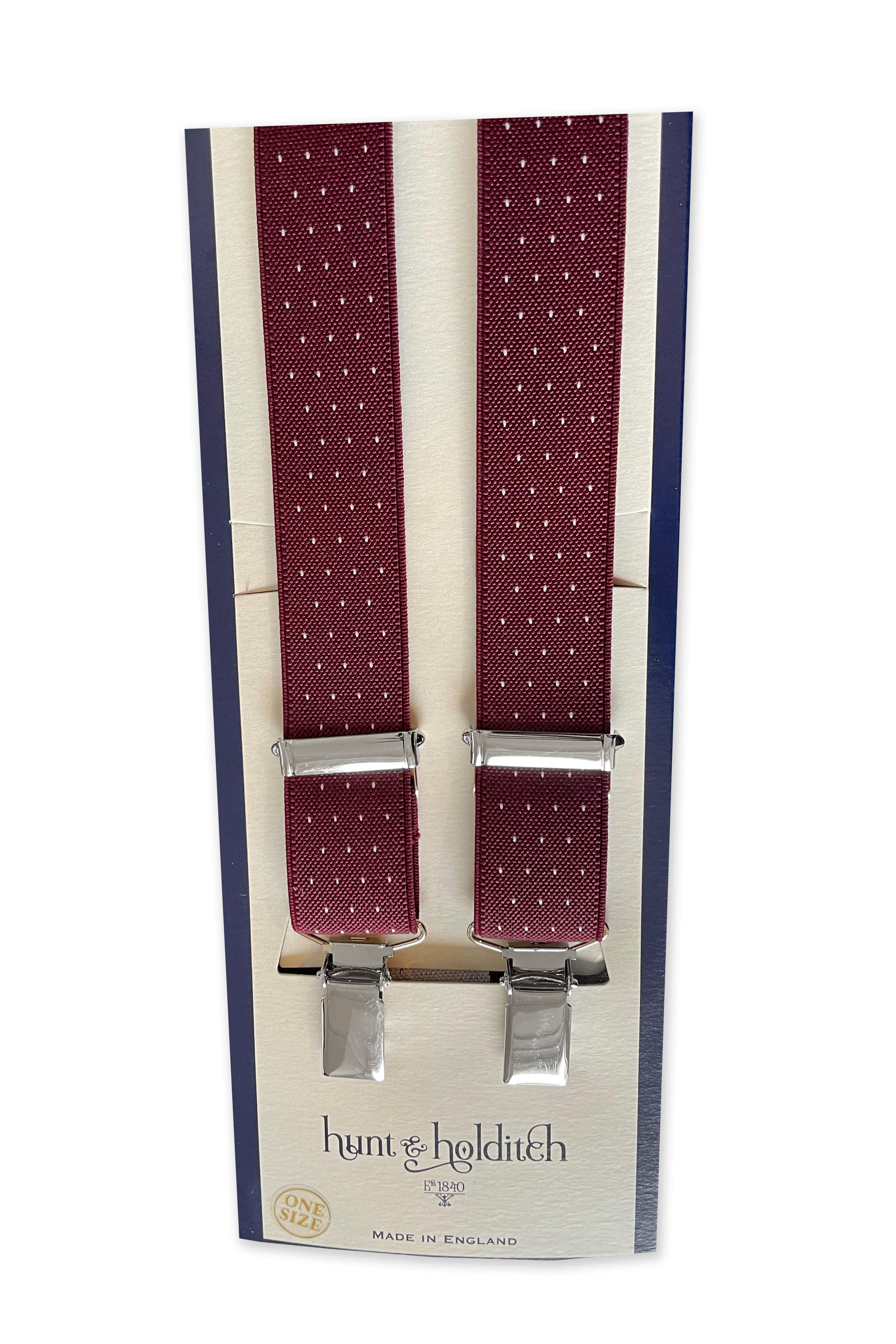 Hunt & Holditch Spot 25mm Clip Braces - Burgundy/White 1940_BURGWHITE_OS
