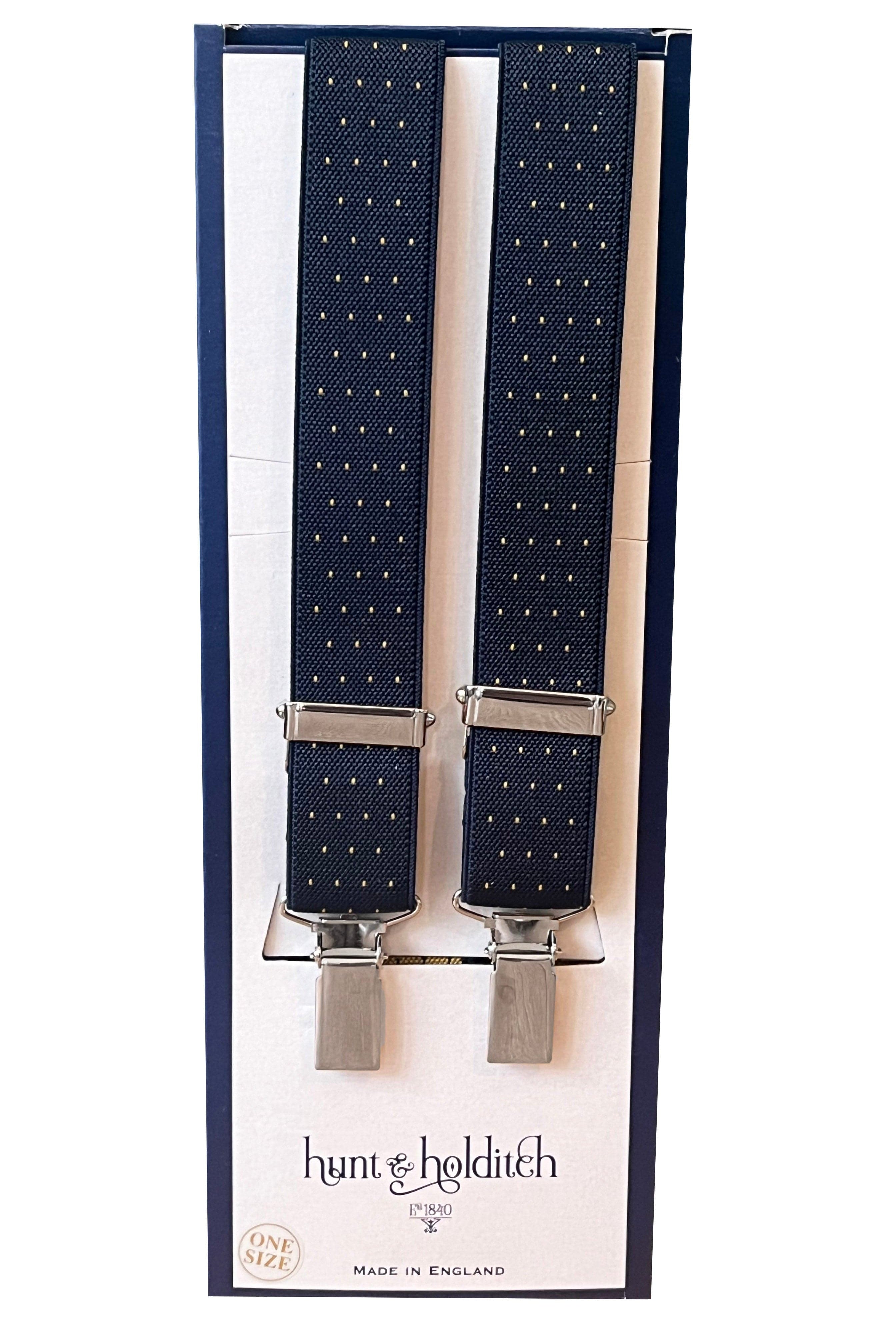 Hunt & Holditch Spot 25mm Clip Braces - Navy/Mustard 1940_NAV/MUSTARD_OS