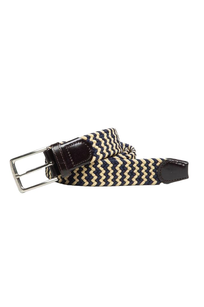 Ibex Woven Elasticated Belt - Navy/Beige