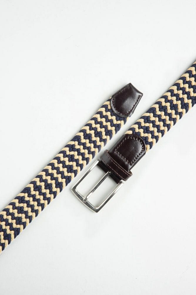 Ibex Woven Elasticated Belt - Navy/Beige