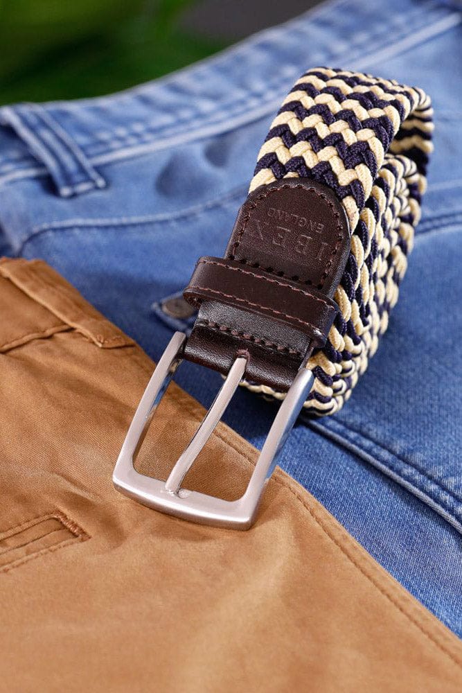 Ibex Woven Elasticated Belt - Navy/Beige