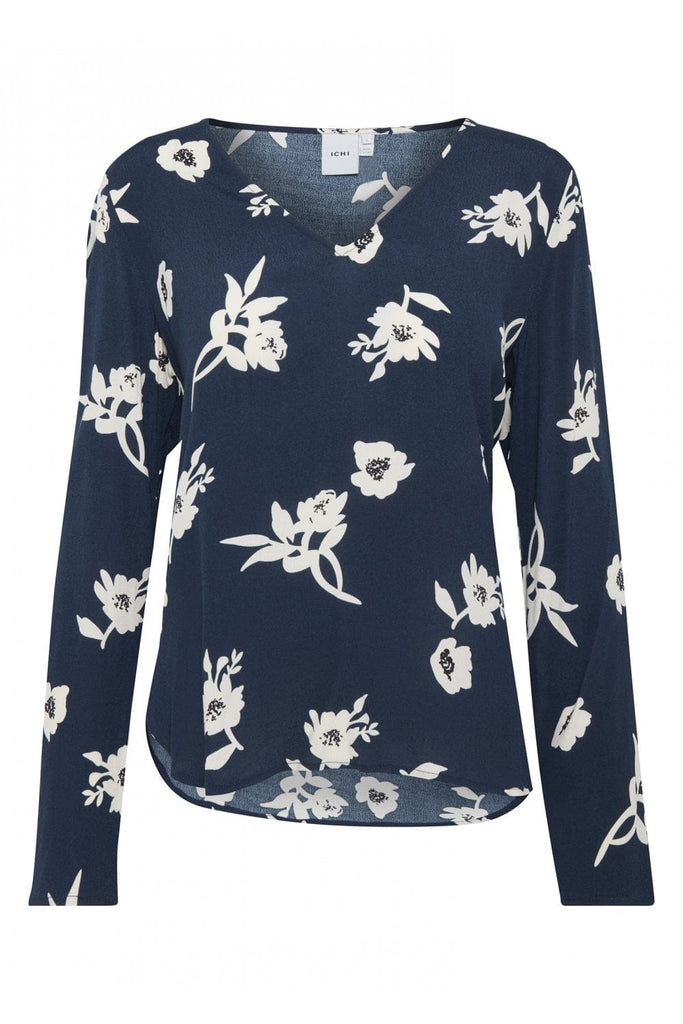 Ichi Bessin Floral Long Sleeve Top - Total Eclipse
