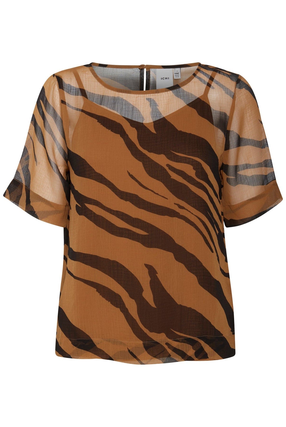 Ichi Bikka Animal Print Short Sleeve Blouse - Thrunsh