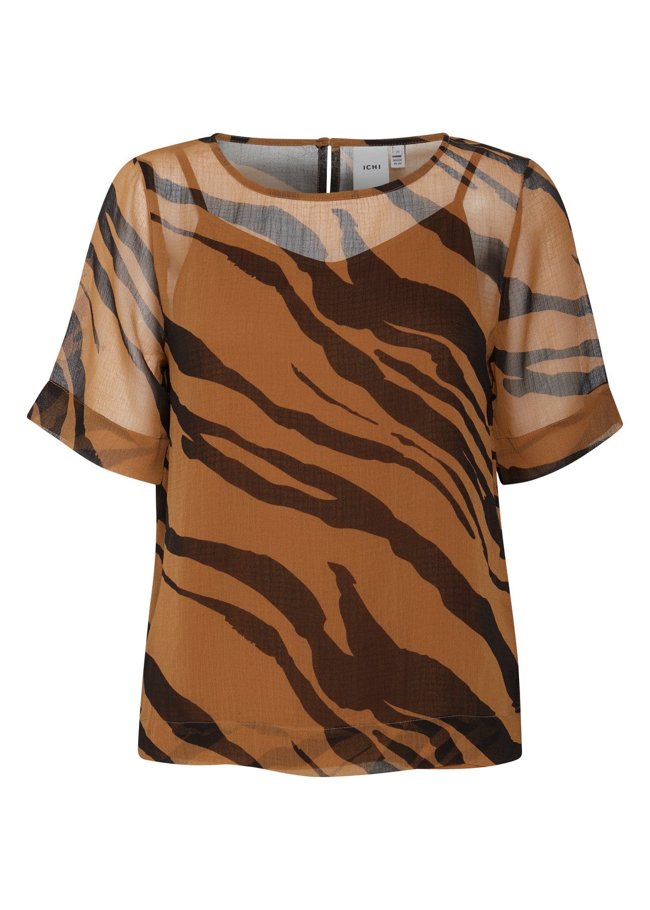 Ichi Bikka Animal Print Short Sleeve Blouse - Thrunsh