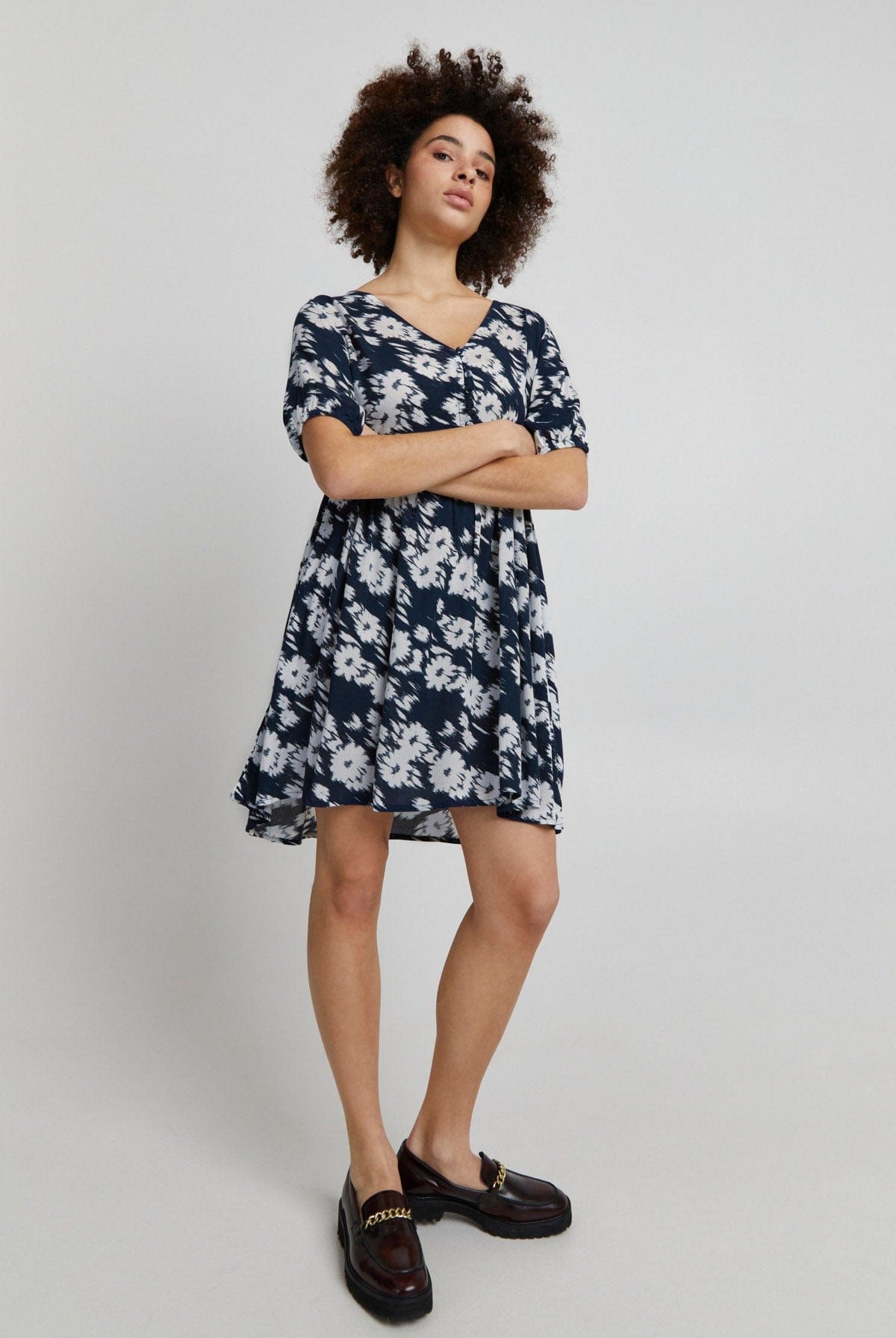 Ichi Marrakech Printed Summer Dress - Total Eclipse