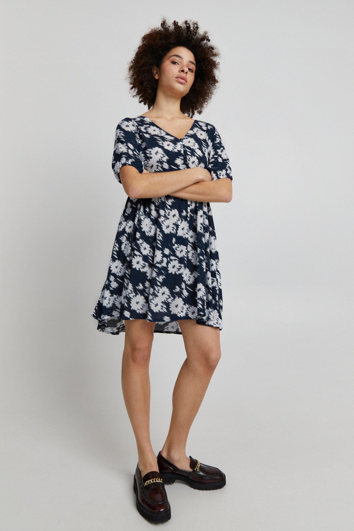 Ichi Marrakech Printed Summer Dress - Total Eclipse