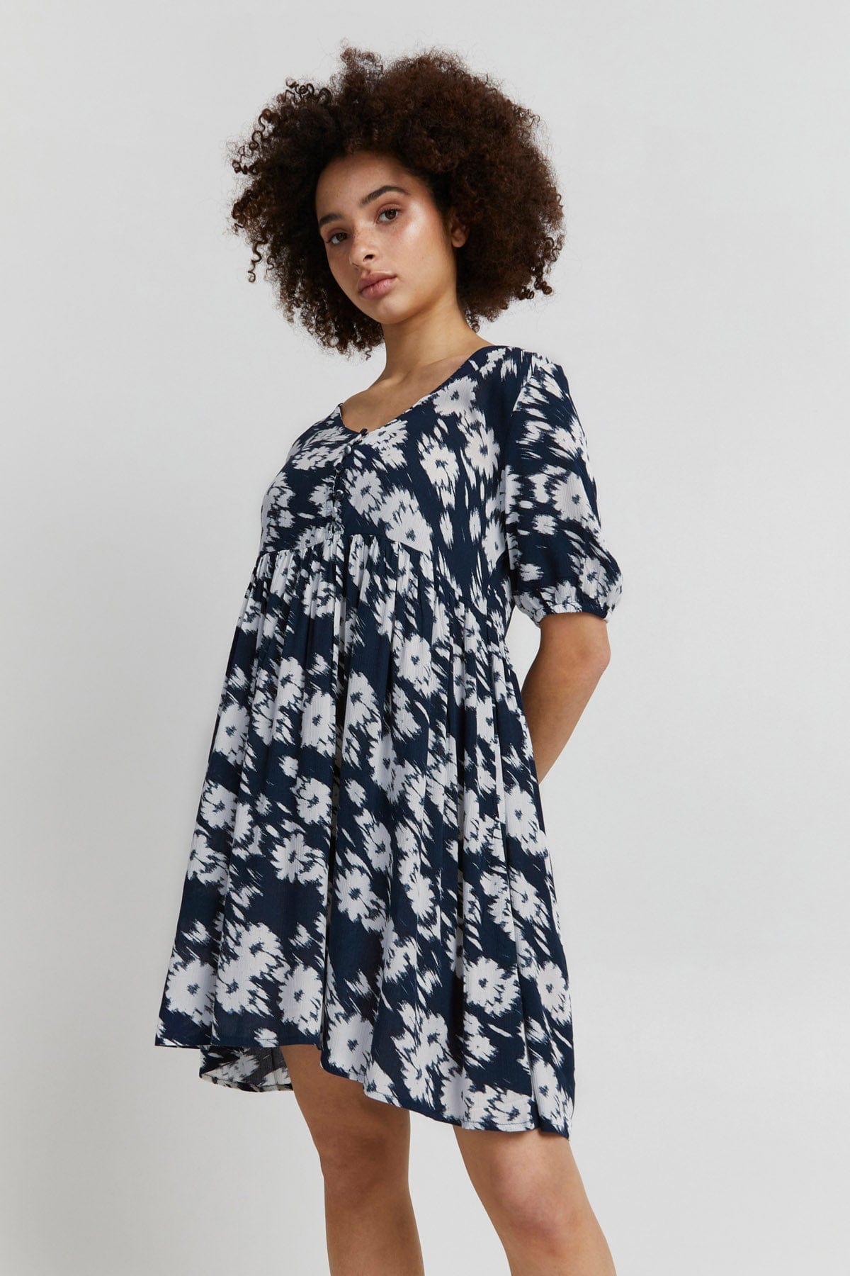 Ichi Marrakech Printed Summer Dress - Total Eclipse