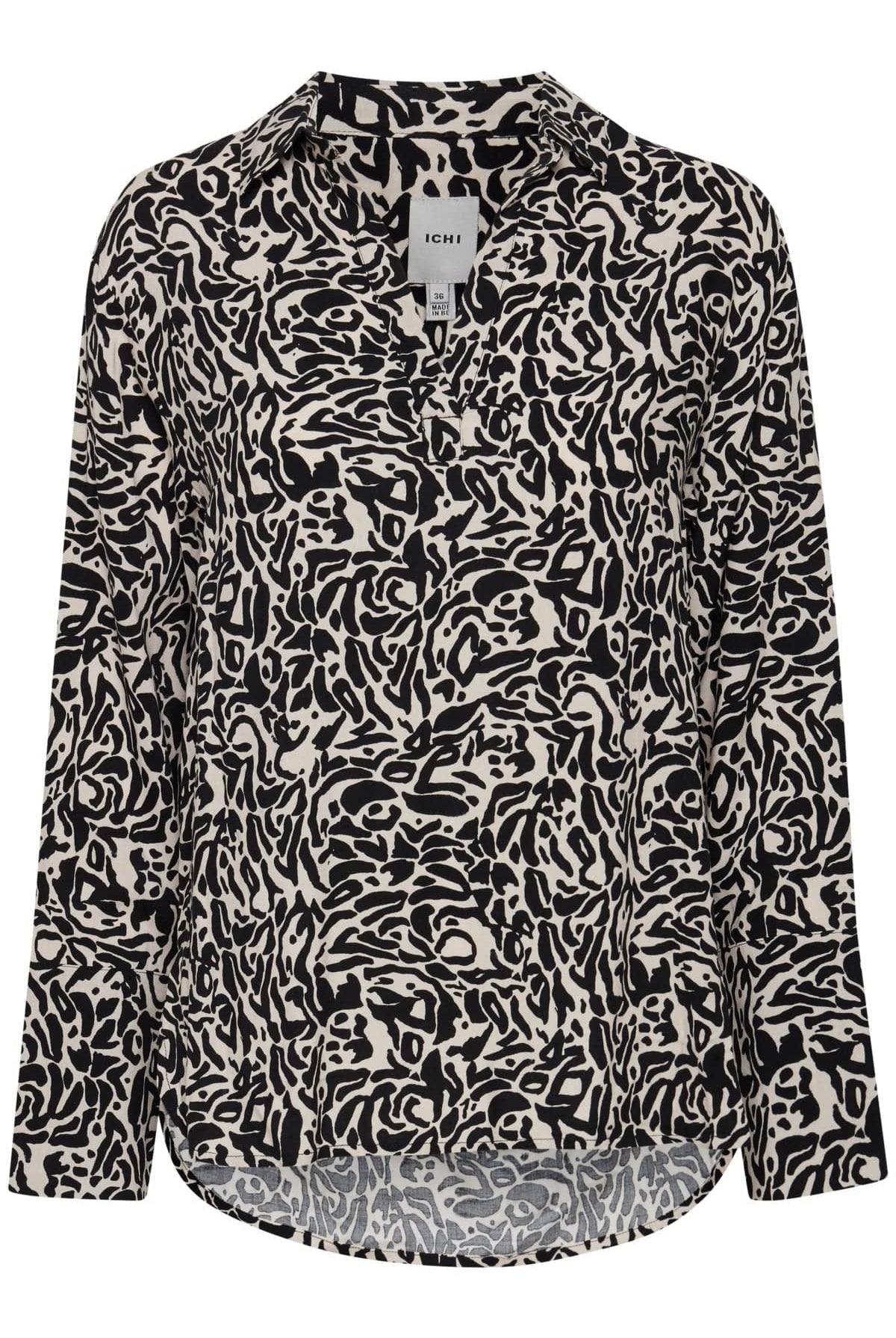 Ichi Vera Long Sleeve Woven Shirt - Black Leo