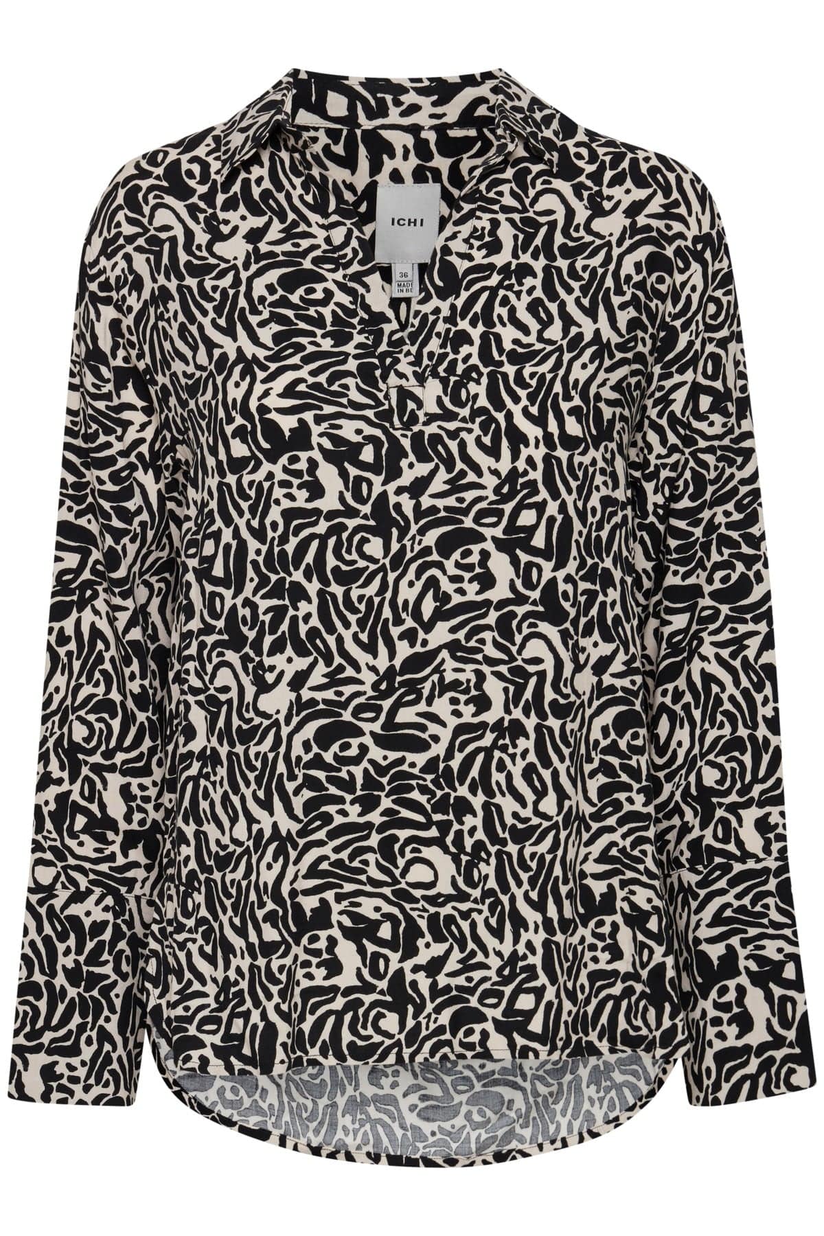 Ichi Vera Long Sleeve Woven Shirt - Black Leo