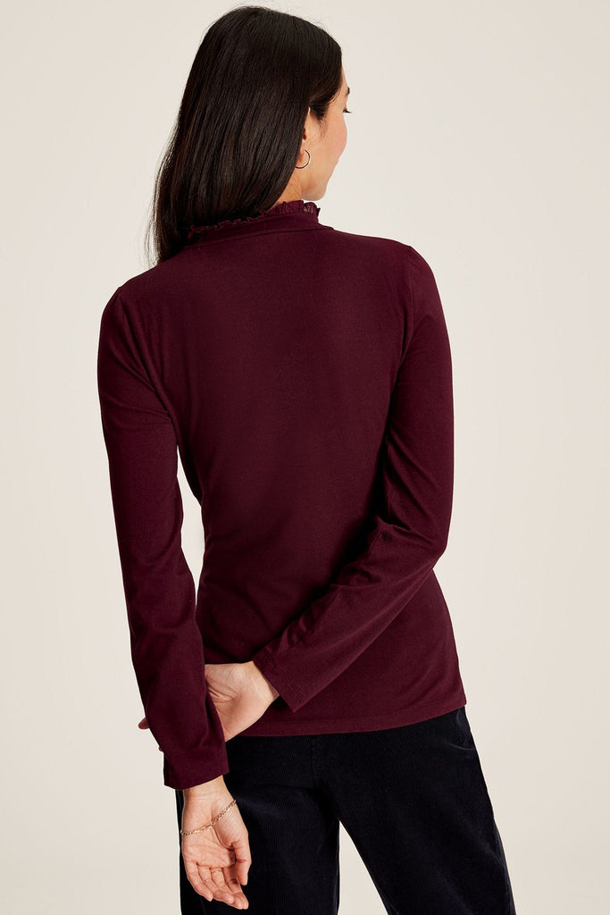 Joules Amy Red Roll Neck Top - Burgundy
