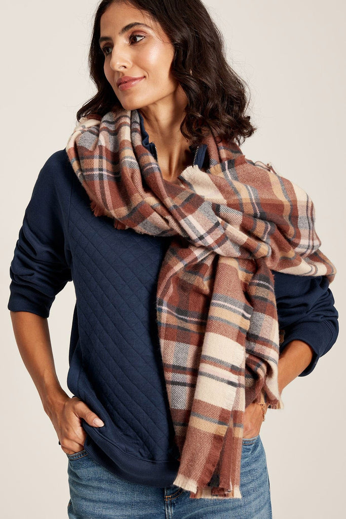 Joules Bracewell Check Large Scarf - Brown Check 223799_BRWNCHK_OS