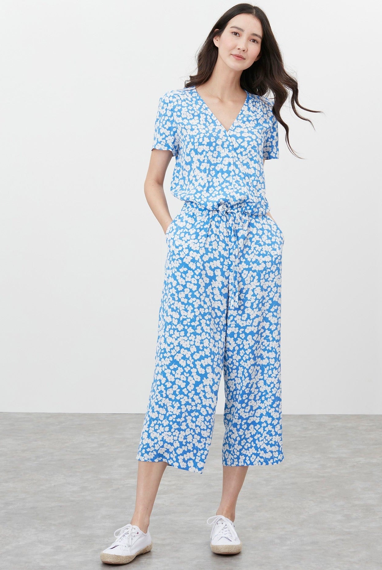 Joules Celine Wrap Culotte Jumpsuit - Blue Floral