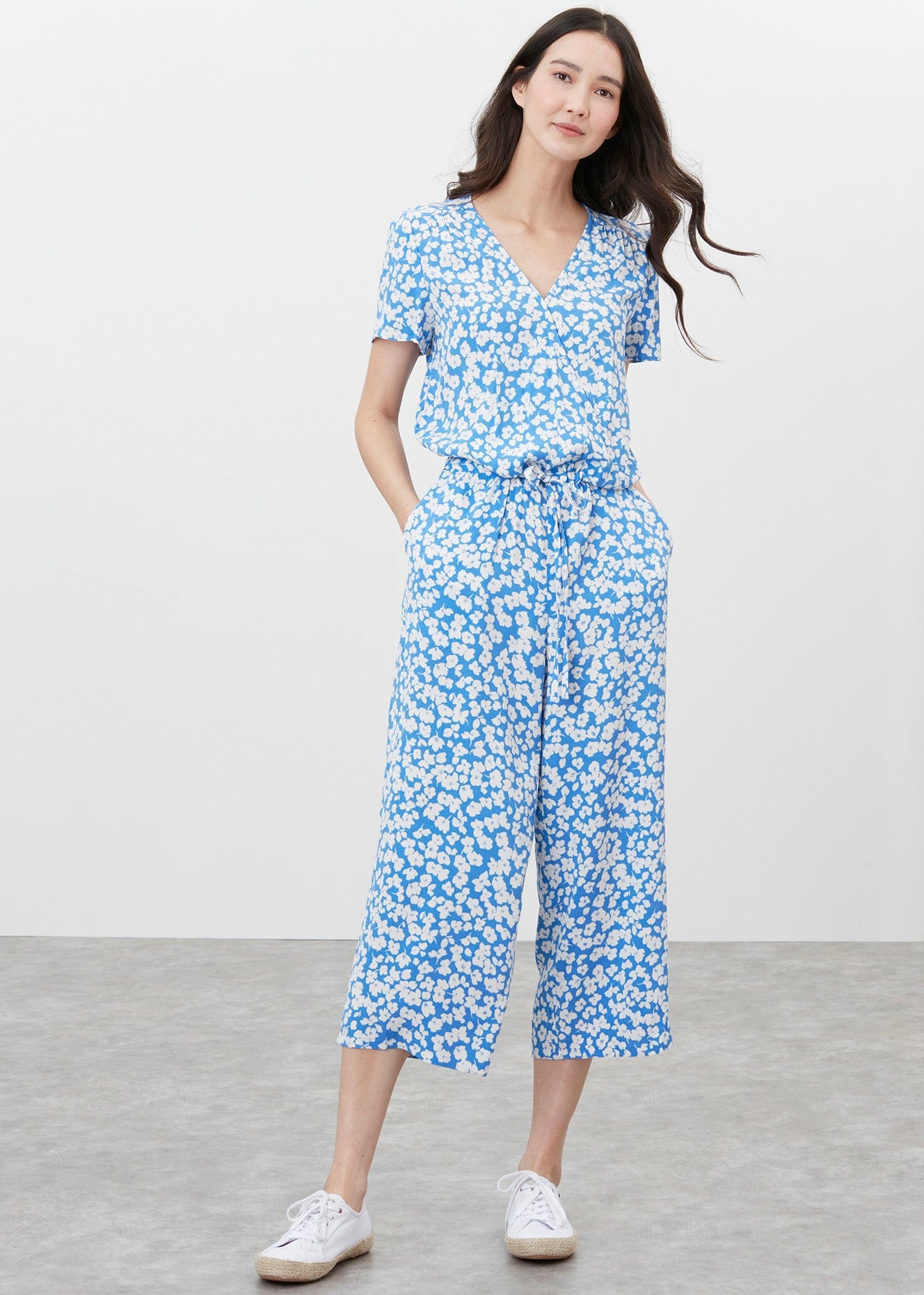 Joules Celine Wrap Culotte Jumpsuit - Blue Floral