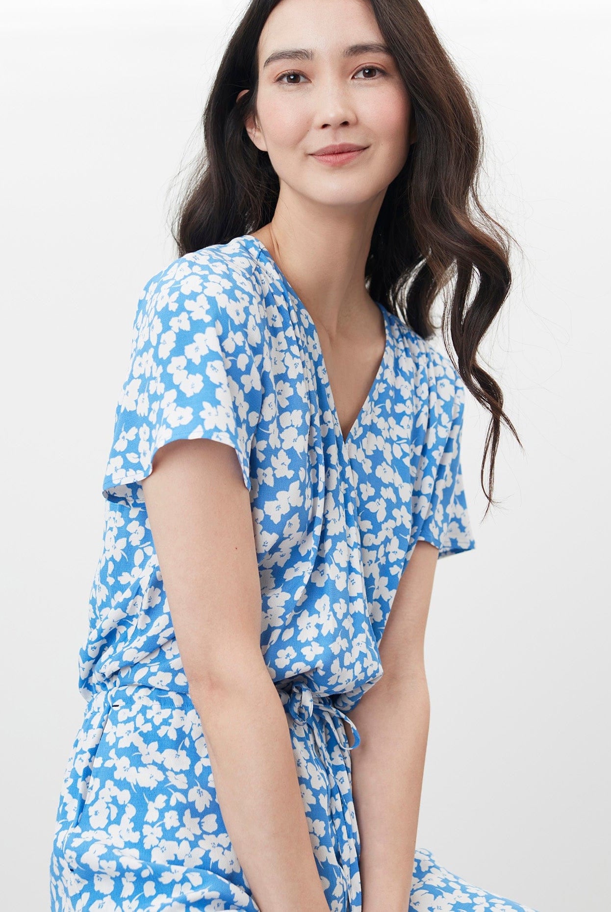 Joules Celine Wrap Culotte Jumpsuit - Blue Floral