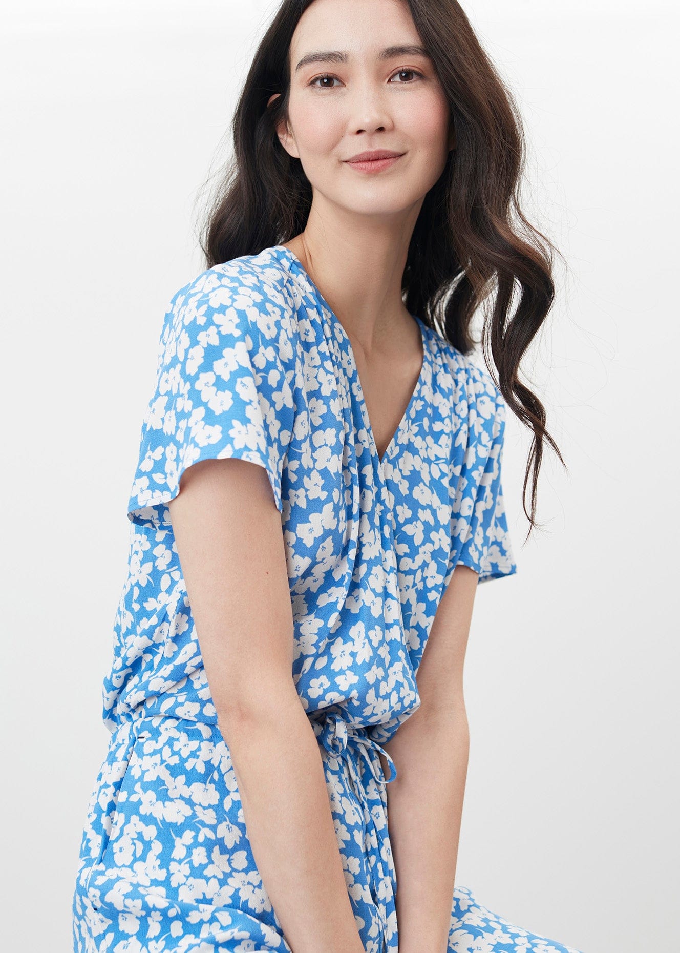 Joules Celine Wrap Culotte Jumpsuit - Blue Floral