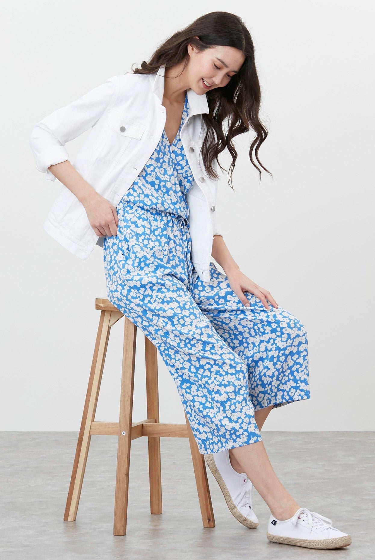 Joules Celine Wrap Culotte Jumpsuit - Blue Floral