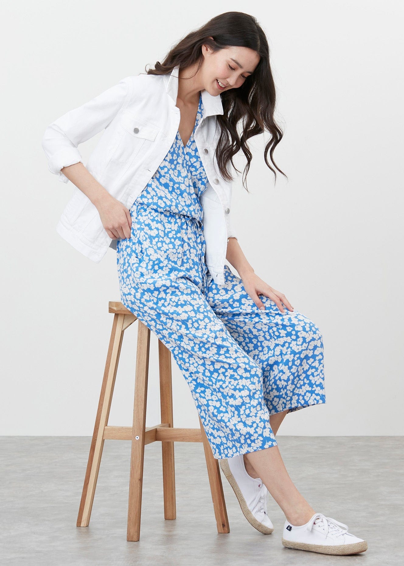 Joules Celine Wrap Culotte Jumpsuit - Blue Floral