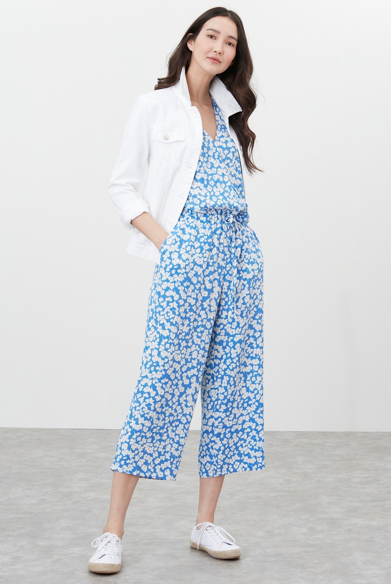 Joules Celine Wrap Culotte Jumpsuit - Blue Floral