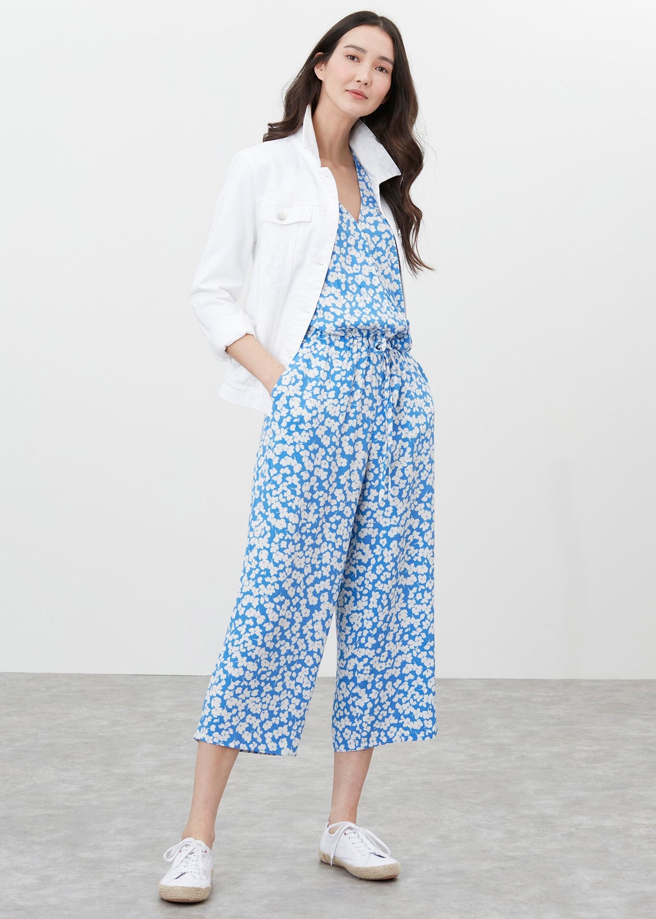 Joules Celine Wrap Culotte Jumpsuit - Blue Floral
