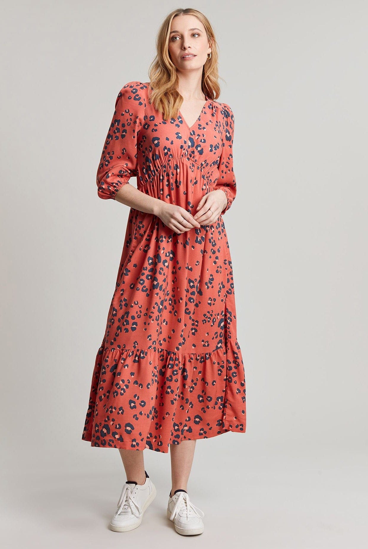 Joules Sienna V Neck Tier Dress - Red Leopard