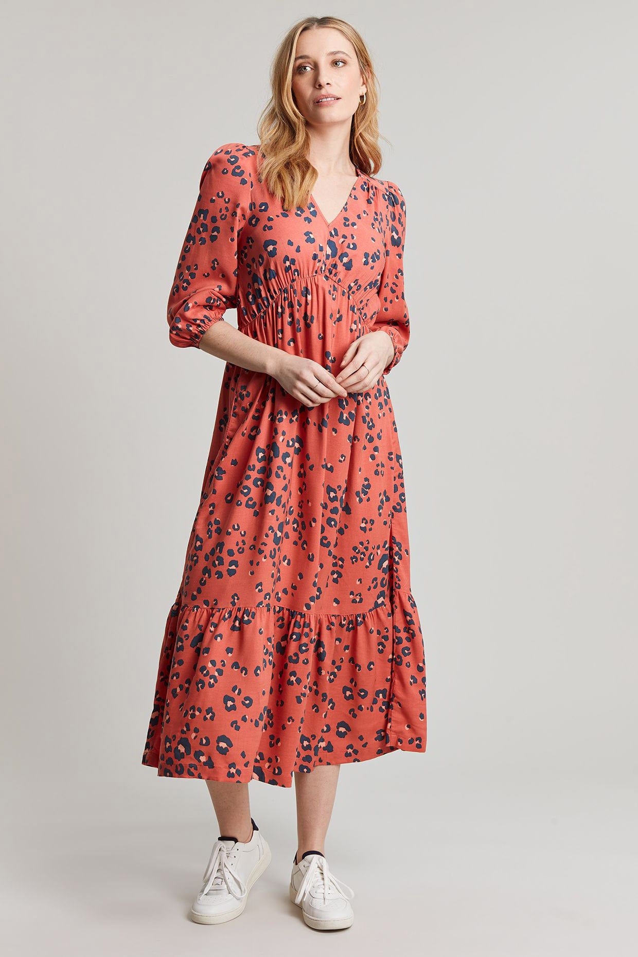 Joules Sienna V Neck Tier Dress - Red Leopard