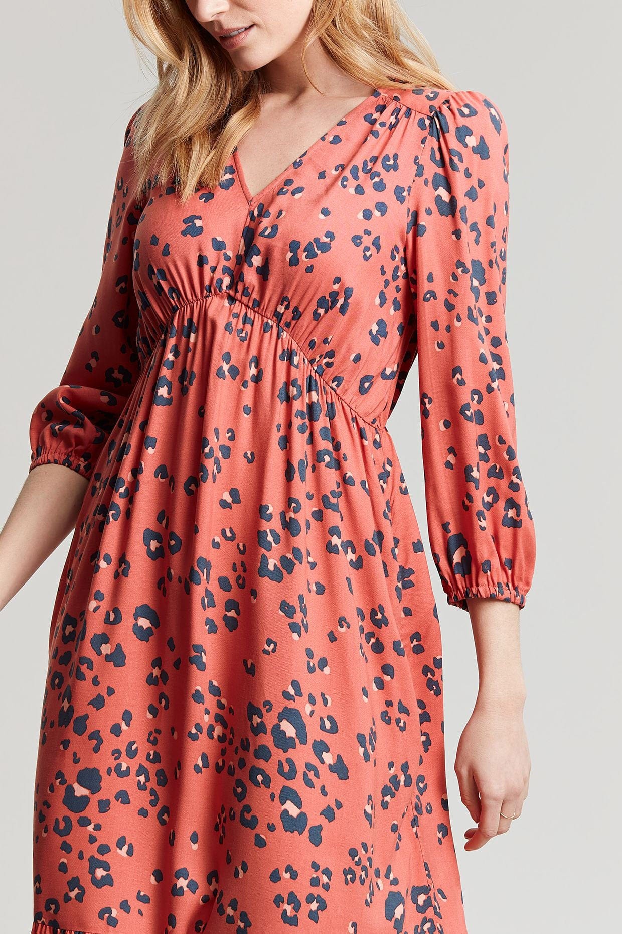 Joules Sienna V Neck Tier Dress - Red Leopard