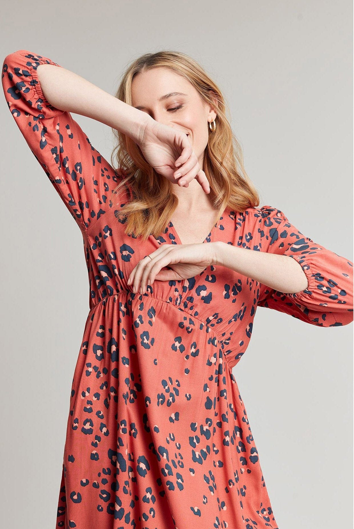 Joules Sienna V Neck Tier Dress - Red Leopard