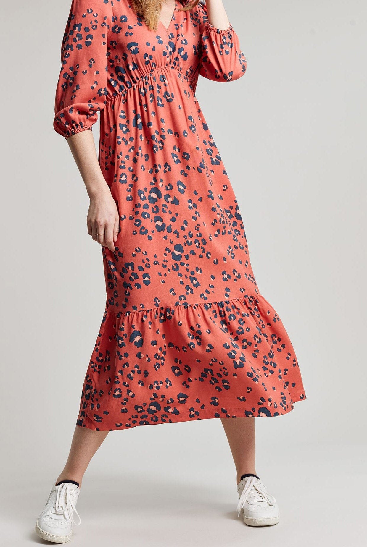 Joules Sienna V Neck Tier Dress - Red Leopard
